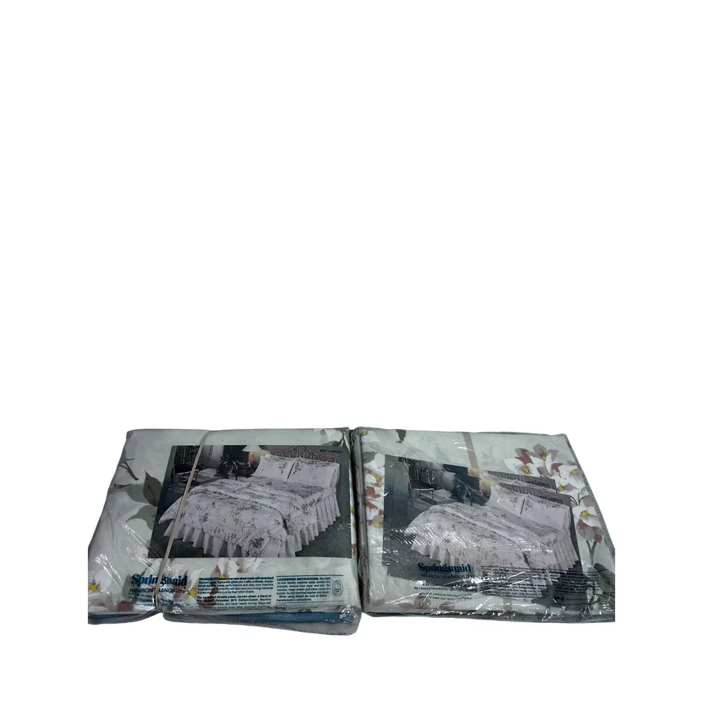Springmaid Key Largo Double Flat & Fitted Sheet Set Floral Vintage White Full